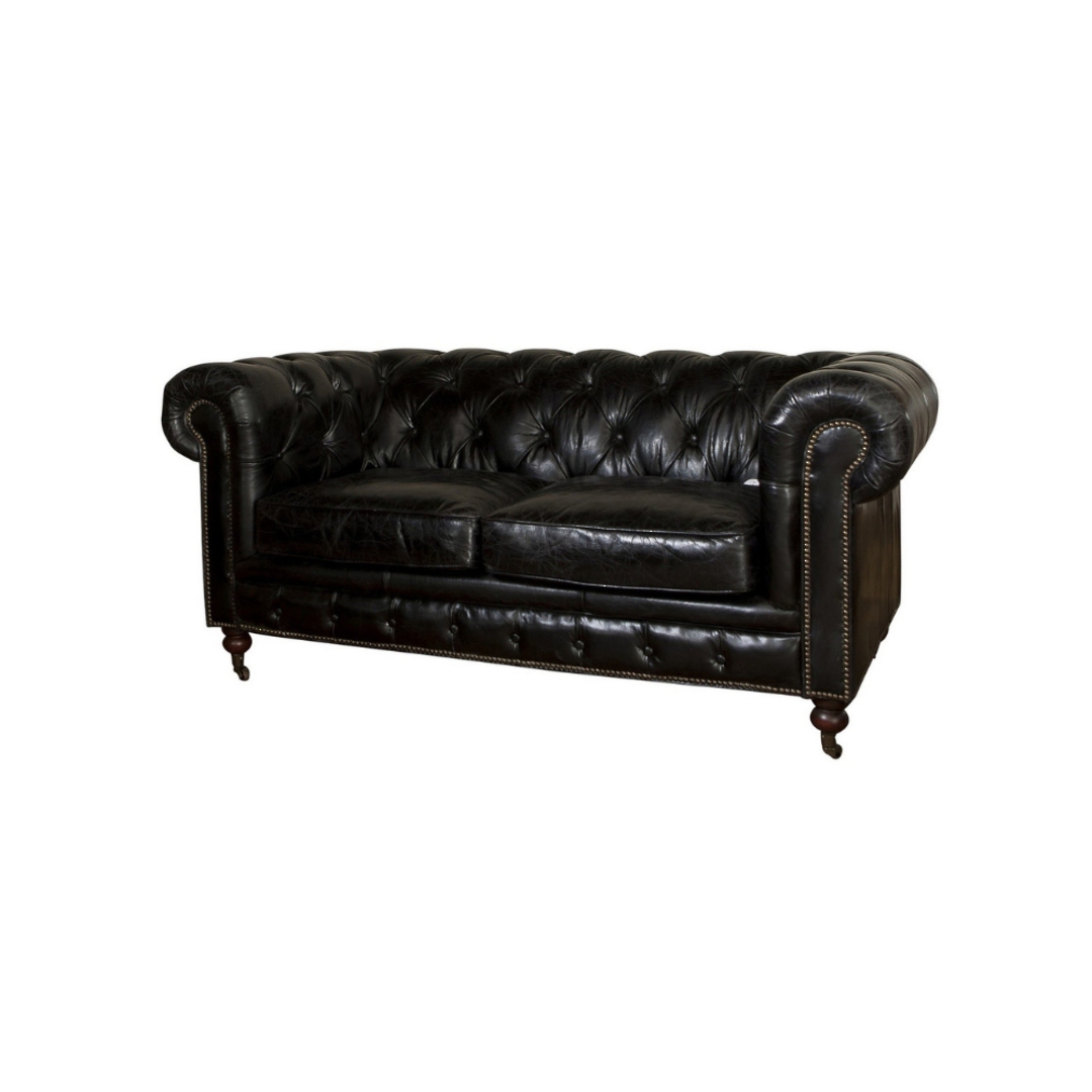 Chesterfield Aged Full Grain Leather 2 Seater - Belon Black image 0